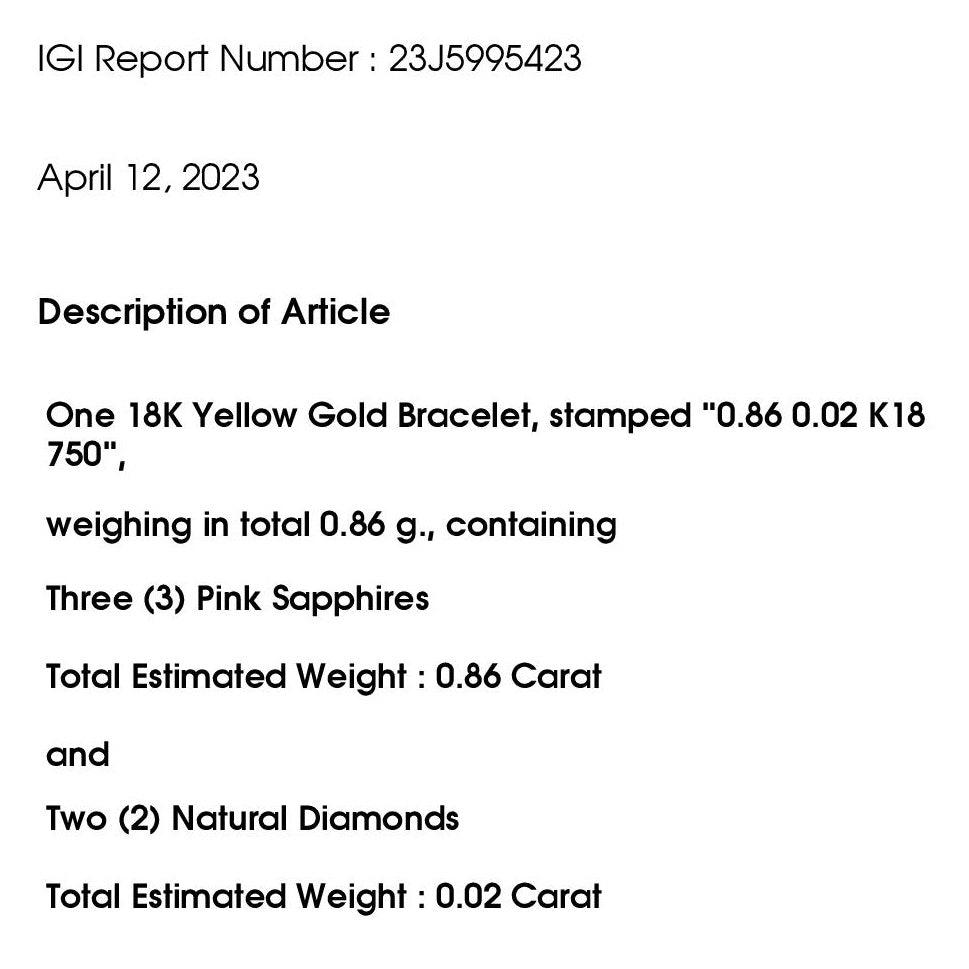 0.86ct NATURAL PINK-SAPPHIRES and 0.02ct NATURAL DIAMONDS set with 18K Yellow Gold Bracelet - SALE