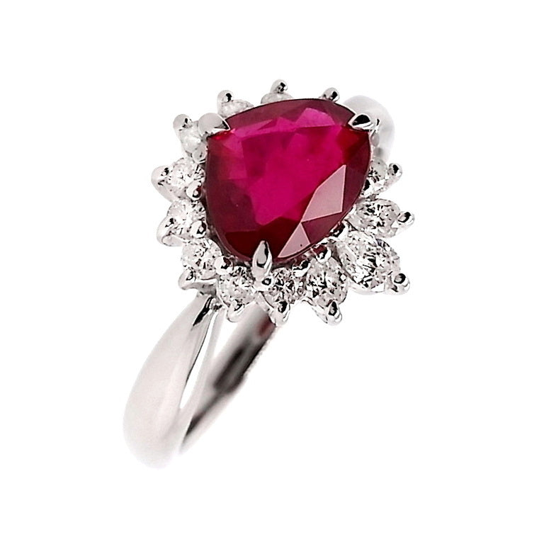 1.34ct Thai Ruby 0.34ct Natural Diamonds set with Platinum Ring - SALE