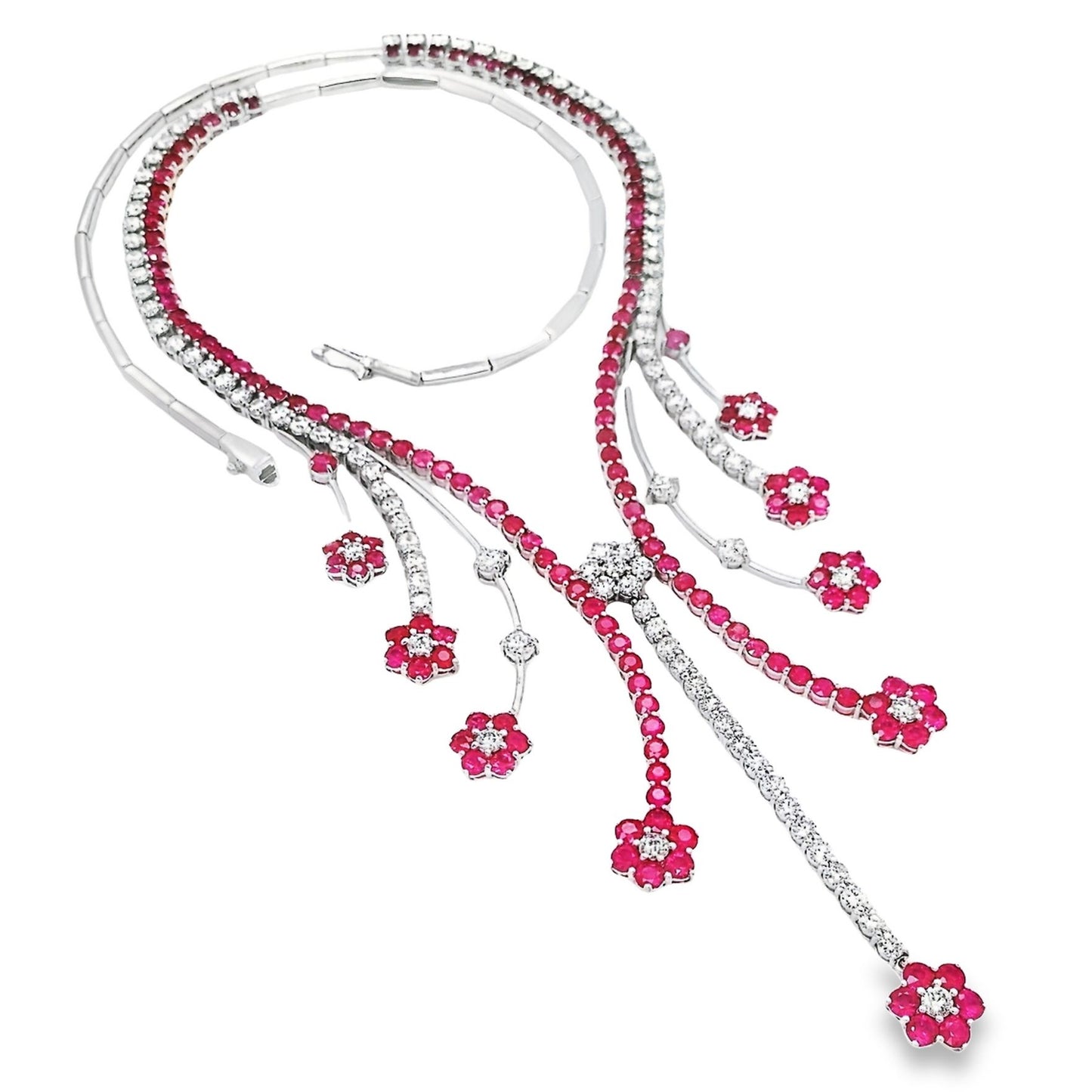 15.25ct Natural Burma Rubies and 9.00ct Natural Diamonds set with 18K White Gold Necklace
