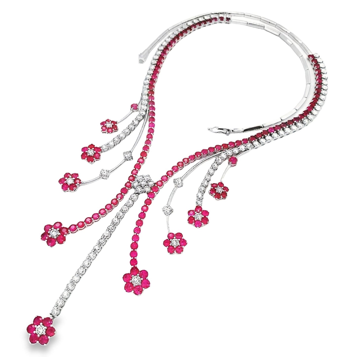 15.25ct Natural Burma Rubies and 9.00ct Natural Diamonds set with 18K White Gold Necklace
