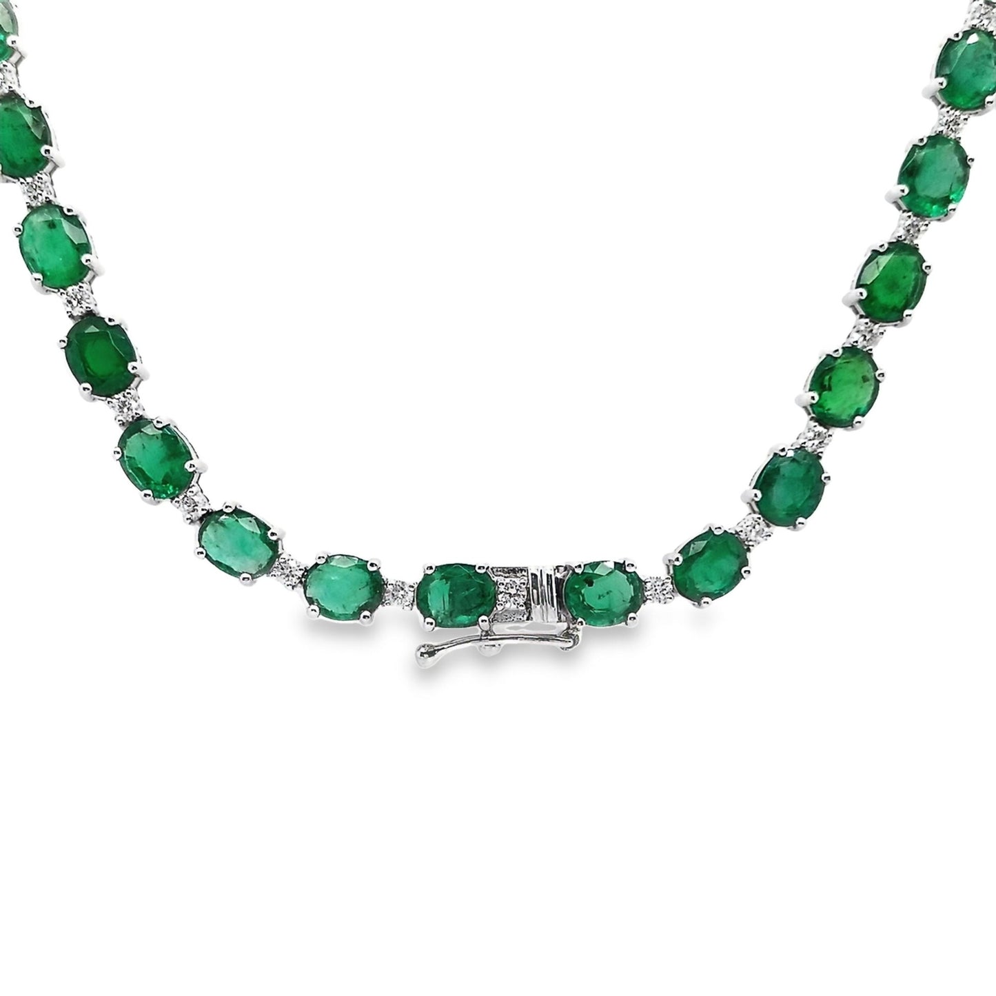 29.42ct Natural Zambian Emeralds and 1.77ct Natural Diamonds set with 18K White Gold Necklace