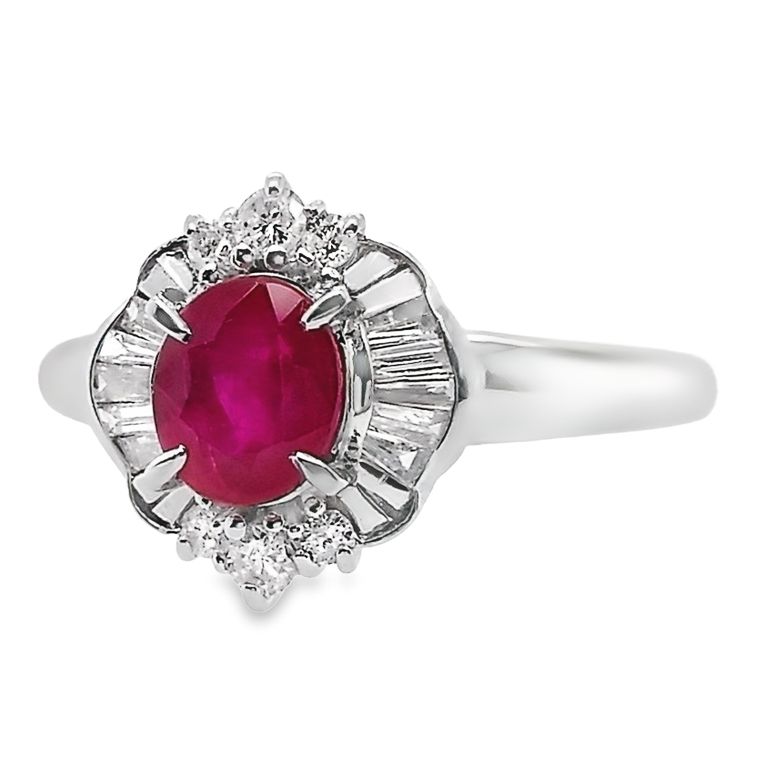 1.01ct Natural Burma Ruby and 0.33ct Natural Diamonds set with Platinum Ring - SALE
