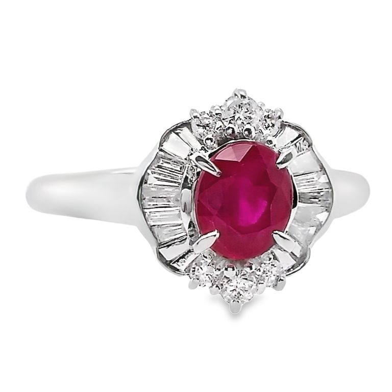 1.01ct Natural Burma Ruby and 0.33ct Natural Diamonds set with Platinum Ring - SALE