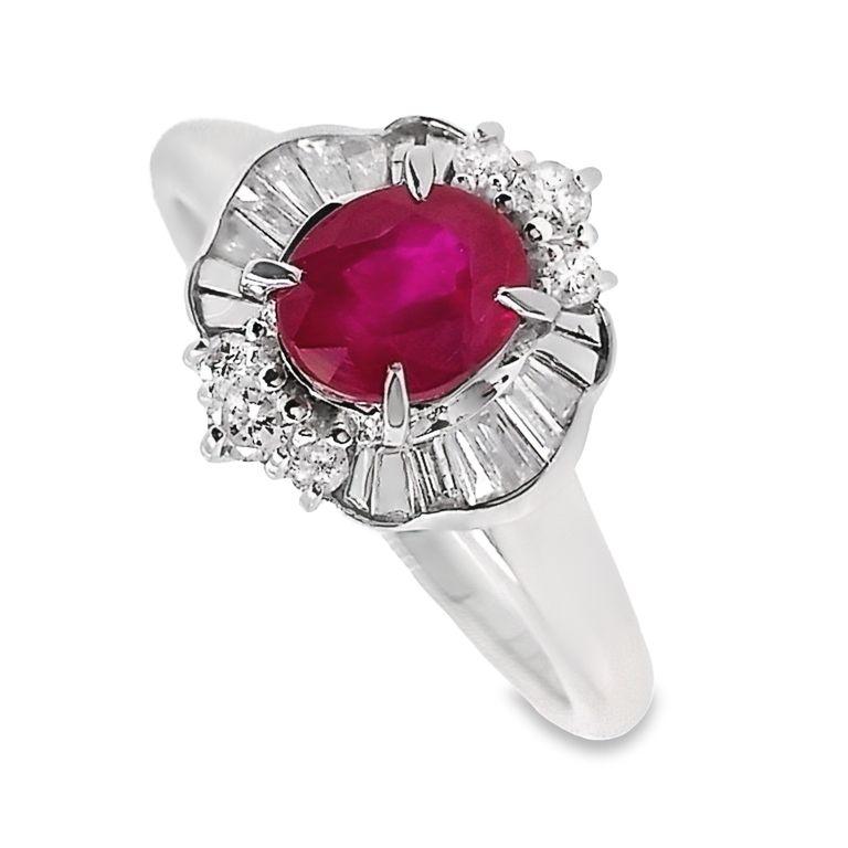 1.01ct Natural Burma Ruby and 0.33ct Natural Diamonds set with Platinum Ring - SALE