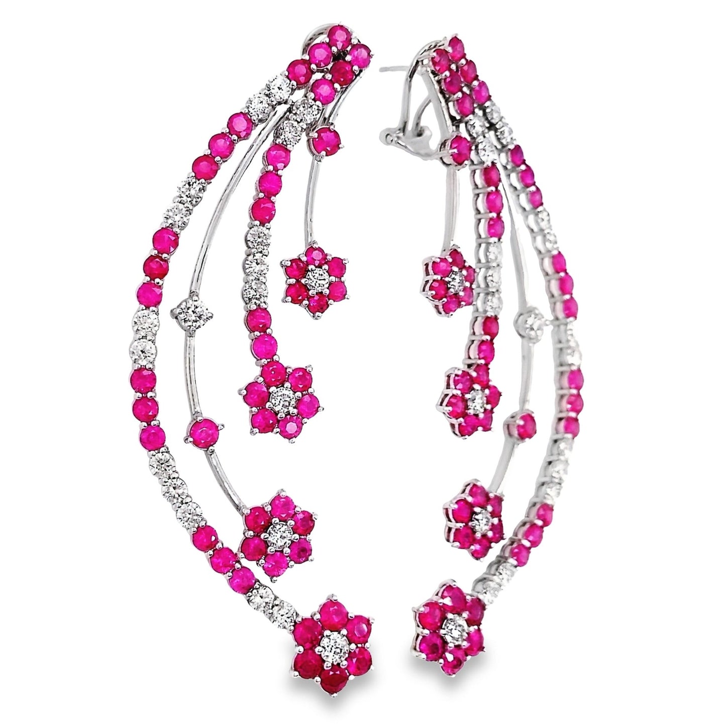 10.00ct Natural Burma Rubies and 3.60ct Natural Diamonds set with 18K White Gold Earrings