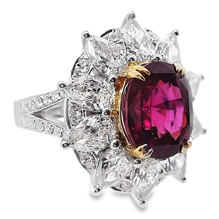 6.03ct Natural Burma Ruby and 3.61ct Natural Diamonds set with 18K White & Yellow Gold Ring - SALE