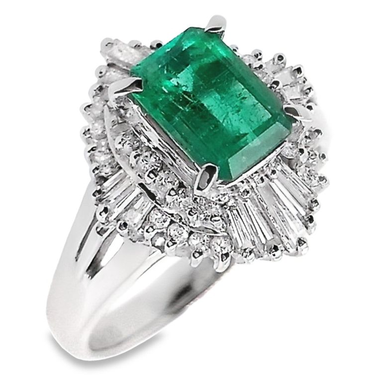 1.01ct NATURAL COLOMBIA EMERALD and 0.47ct NATURAL DIAMONDS Ring set in Platinum - SALE