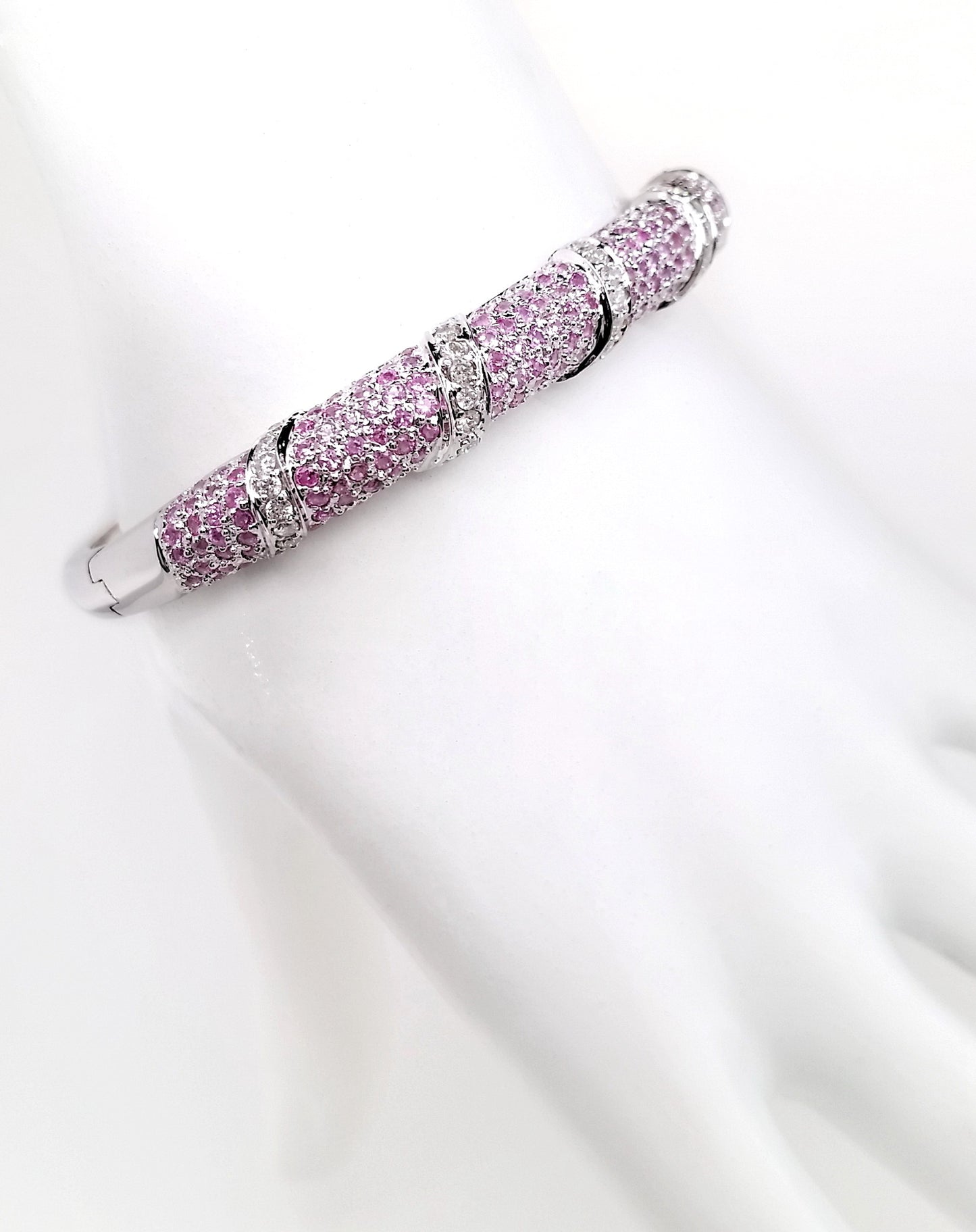 3.65ct NATURAL PINK SAPPHIRES accented by 0.95ct NATURAL DIAMONDS set in 18KT White Gold Bangle
