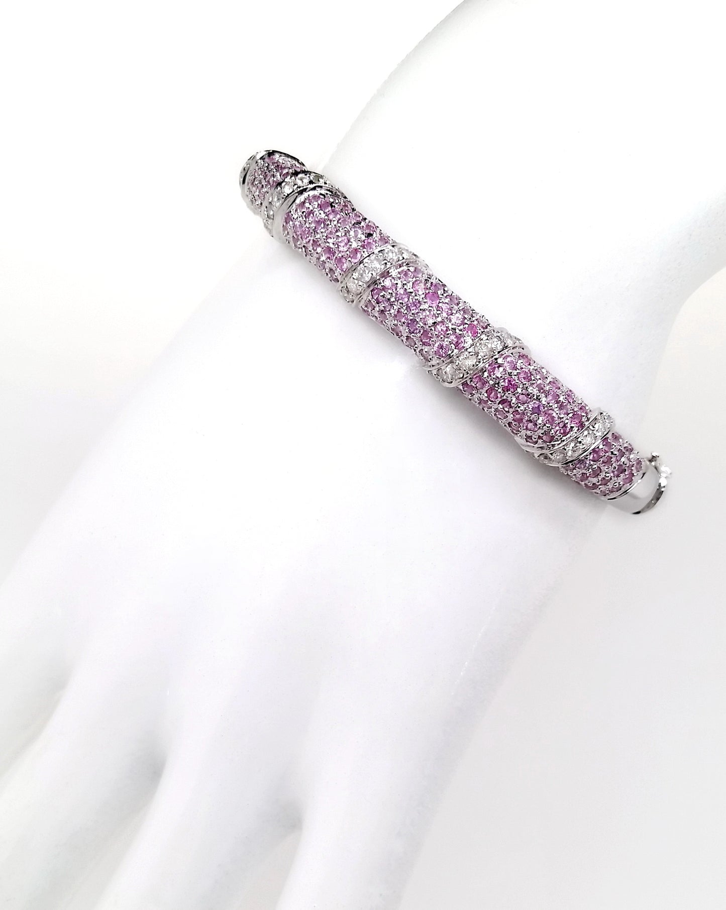 3.65ct NATURAL PINK SAPPHIRES accented by 0.95ct NATURAL DIAMONDS set in 18KT White Gold Bangle
