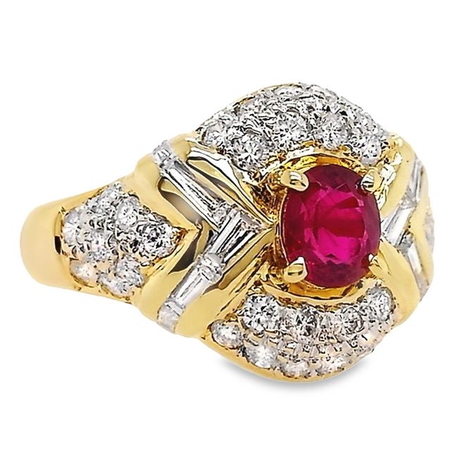 0.55ct NATURAL RUBY accented by 1.07ct NATURAL DIAMONDS set with 18K Yellow Gold Ring - SALE