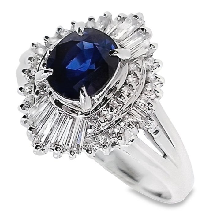 0.92ct NATURAL BURMA SAPPHIRE and 0.51ct NATURAL DIAMONDS set with Platinum Ring - SALE
