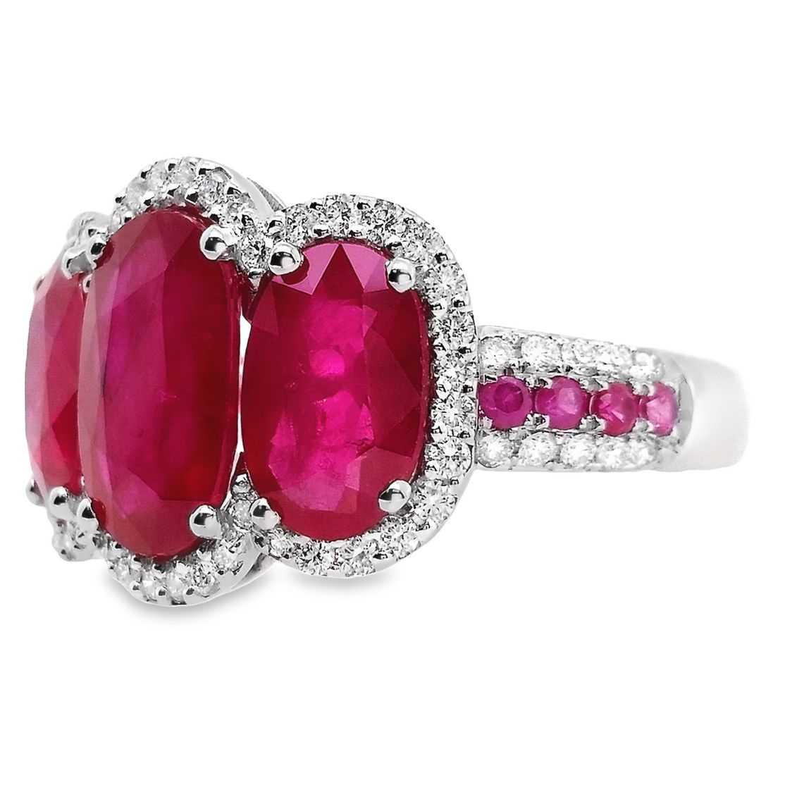 4.57ct Natural Rubies and 0.36ct Natural Diamonds set with 18K White Gold Ring - SALE