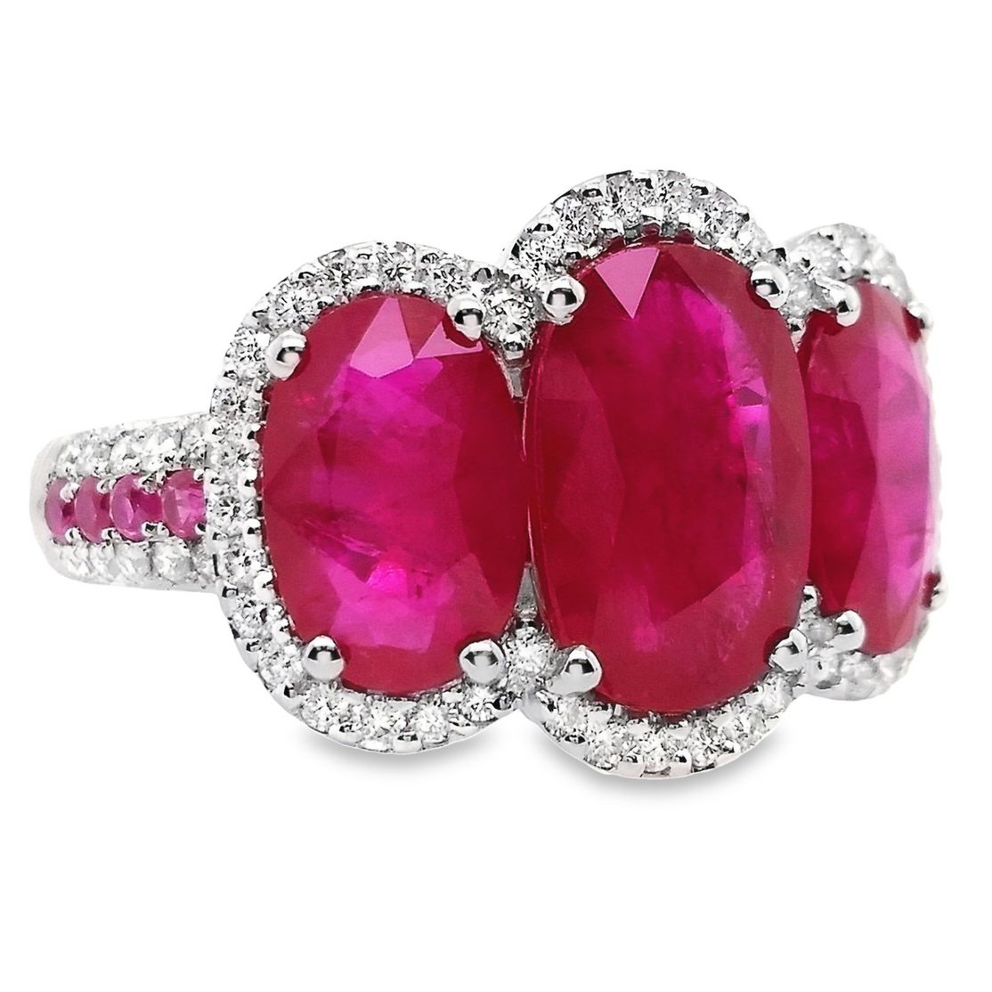 4.57ct Natural Rubies and 0.36ct Natural Diamonds set with 18K White Gold Ring - SALE