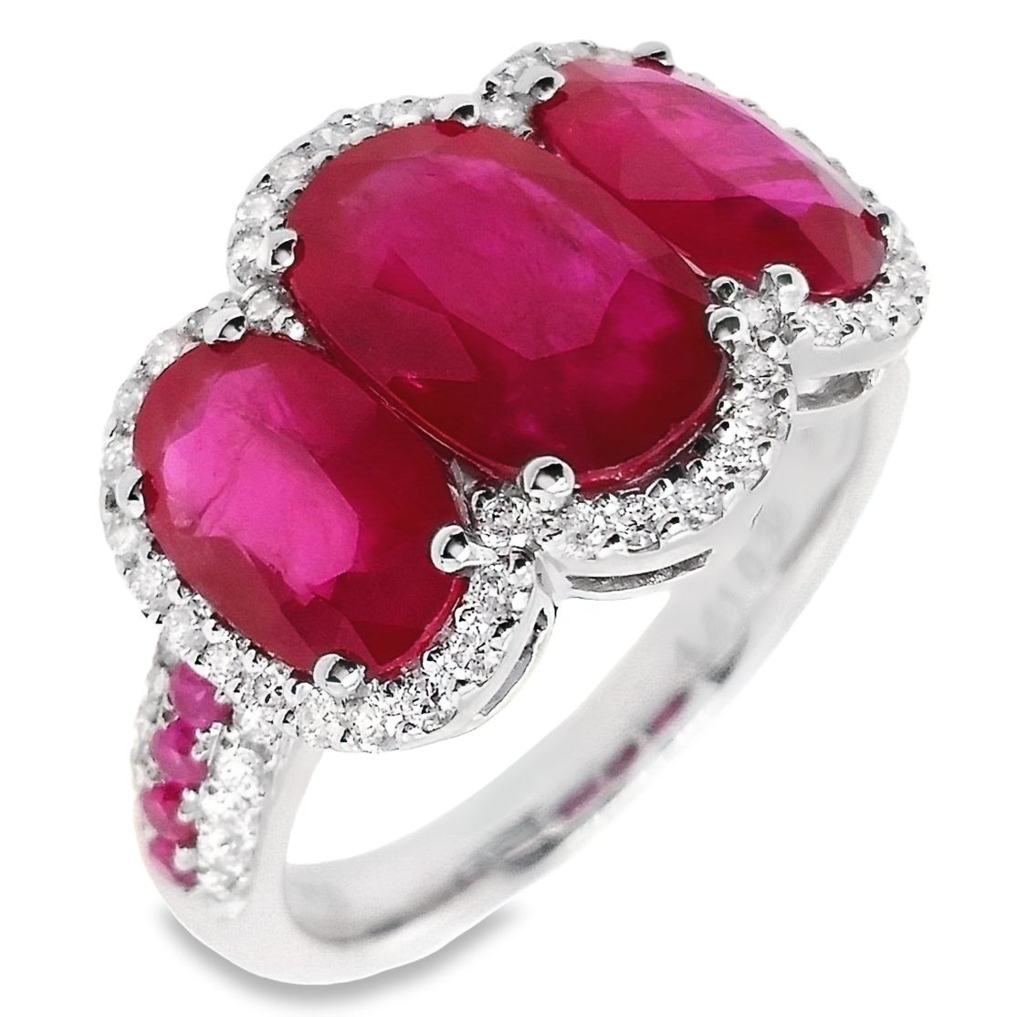 4.57ct Natural Rubies and 0.36ct Natural Diamonds set with 18K White Gold Ring - SALE