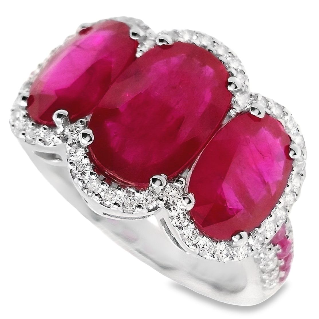 4.57ct Natural Rubies and 0.36ct Natural Diamonds set with 18K White Gold Ring - SALE
