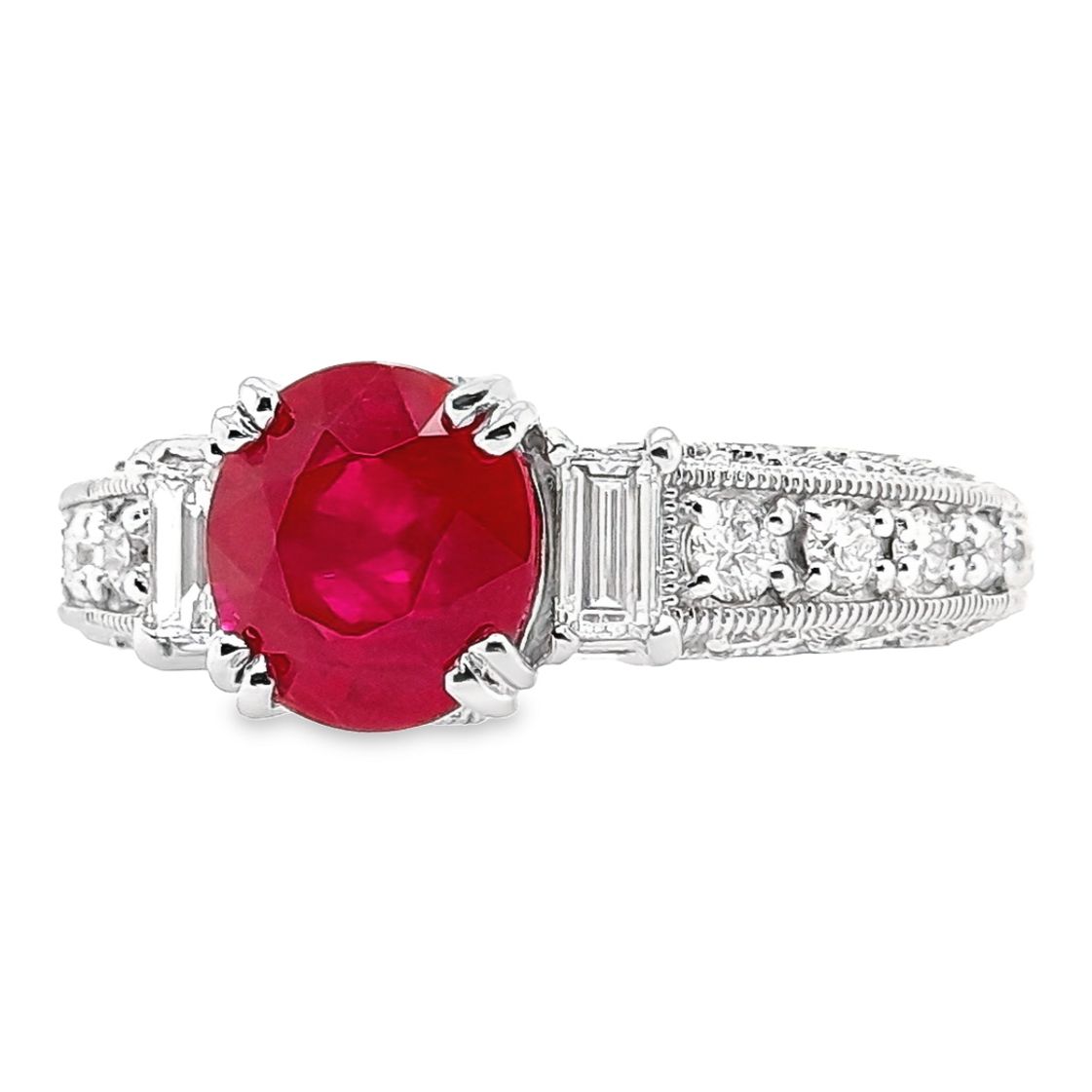 2.20ct Burma Vivid Ruby and 0.74ct Natural Diamonds set with Platinum Ring - SALE