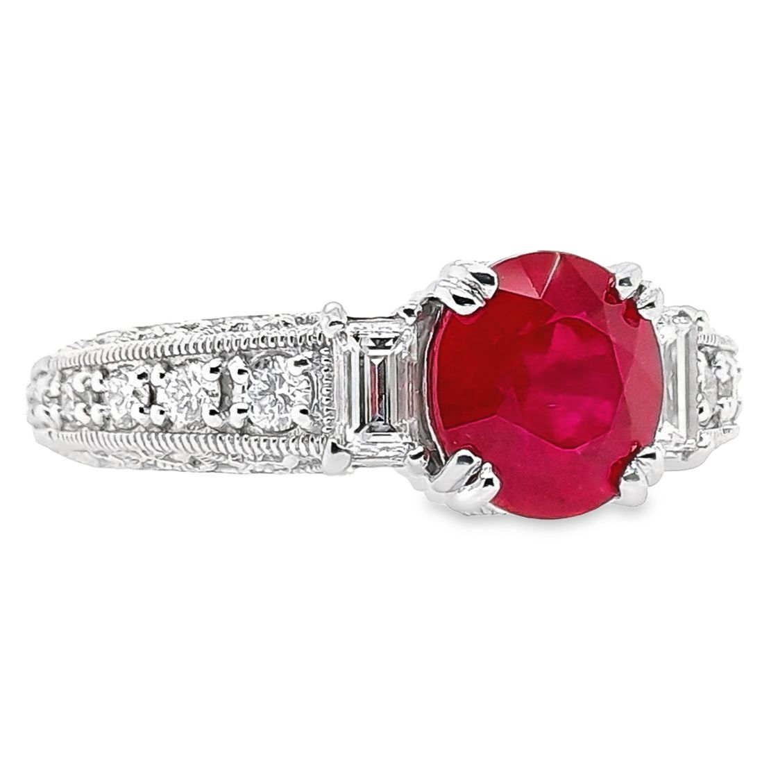 2.20ct Burma Vivid Ruby and 0.74ct Natural Diamonds set with Platinum Ring - SALE