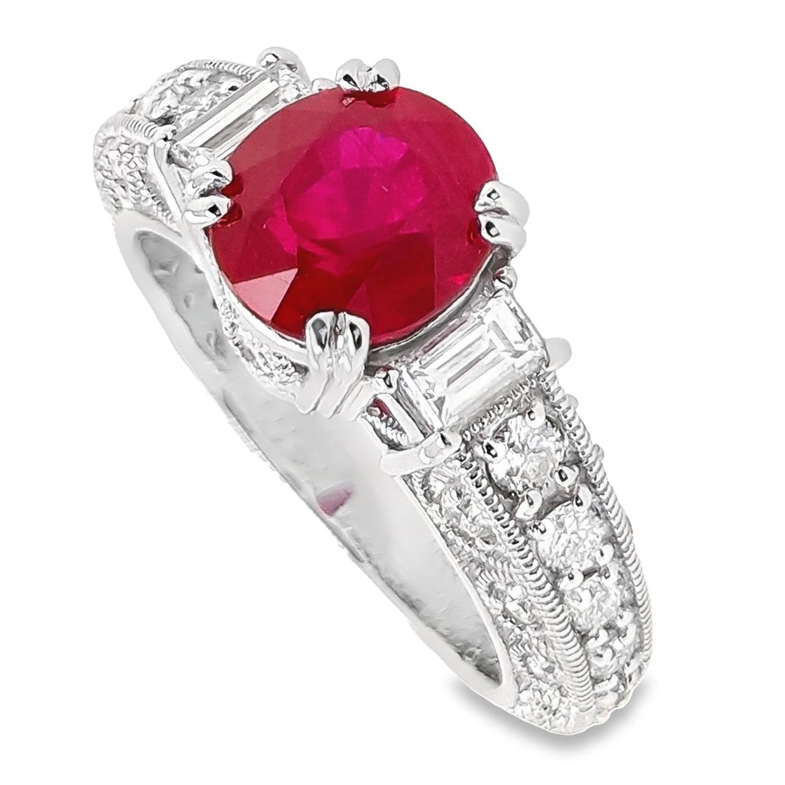2.20ct Burma Vivid Ruby and 0.74ct Natural Diamonds set with Platinum Ring - SALE