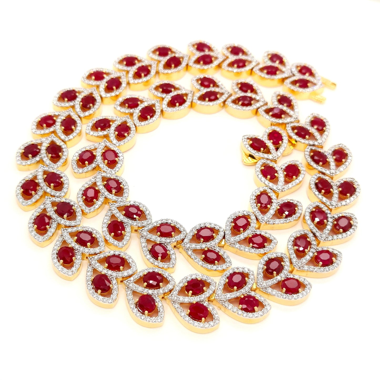29.15ct Natural Burma Rubies and 9.83ct Natural Diamonds set with 18K Yellow Gold Necklace