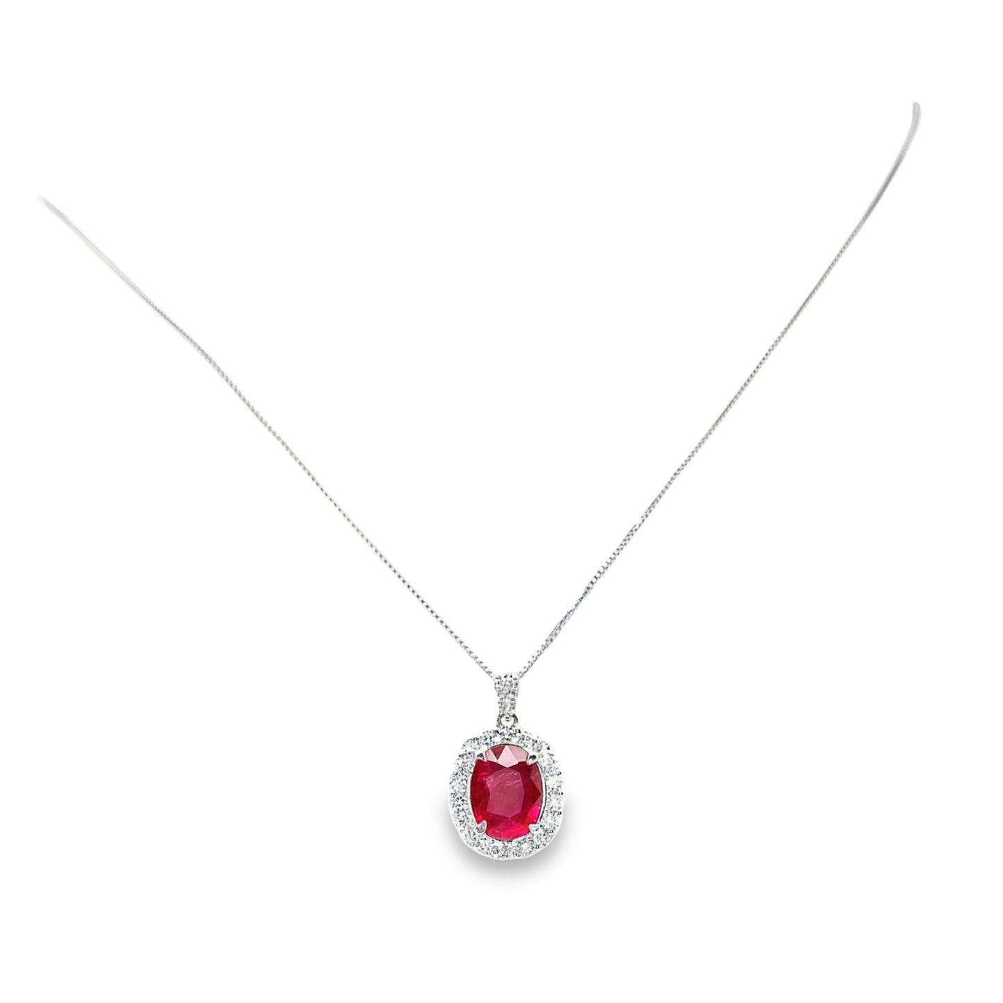 1.98ct Natural Madagascar Ruby and 0.46ct Natural Diamonds set with Platinum Necklace