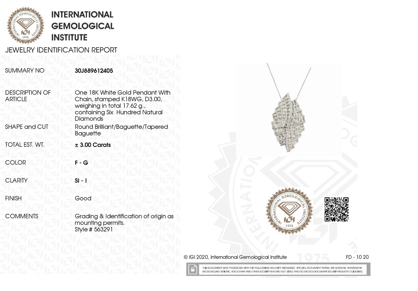 3.00ct Natural Diamonds set with 18K White Gold Necklace & Brooch