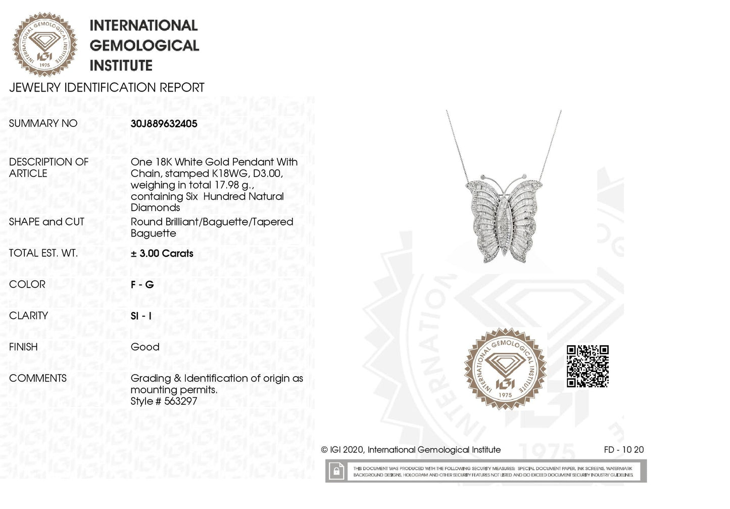 3.00ct Natural Diamonds set with 18K White Gold Necklace & Brooch