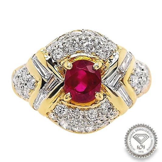 0.55ct NATURAL RUBY accented by 1.07ct NATURAL DIAMONDS set with 18K Yellow Gold Ring