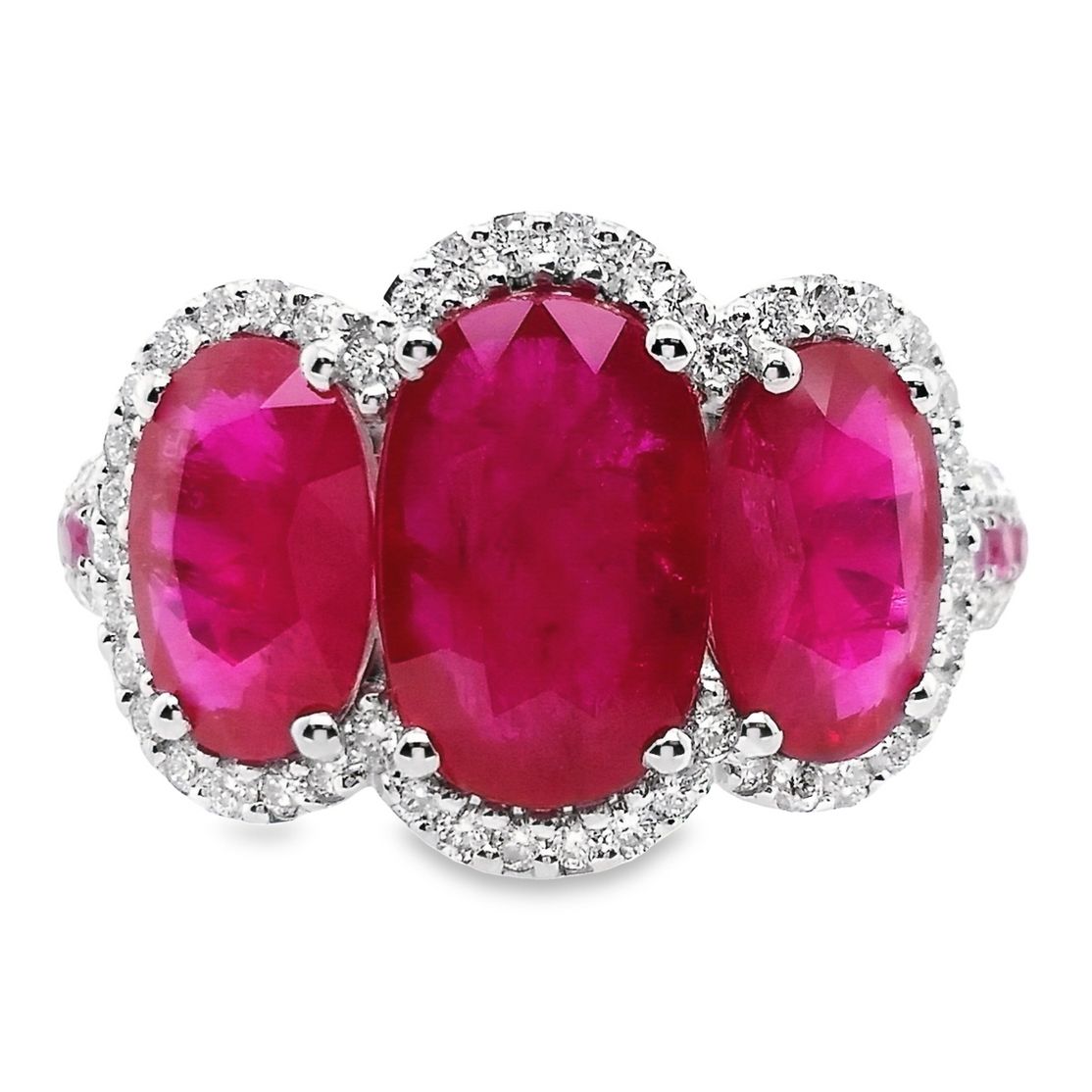 4.57ct Natural Rubies and 0.36ct Natural Diamonds set with 18K White Gold Ring - SALE