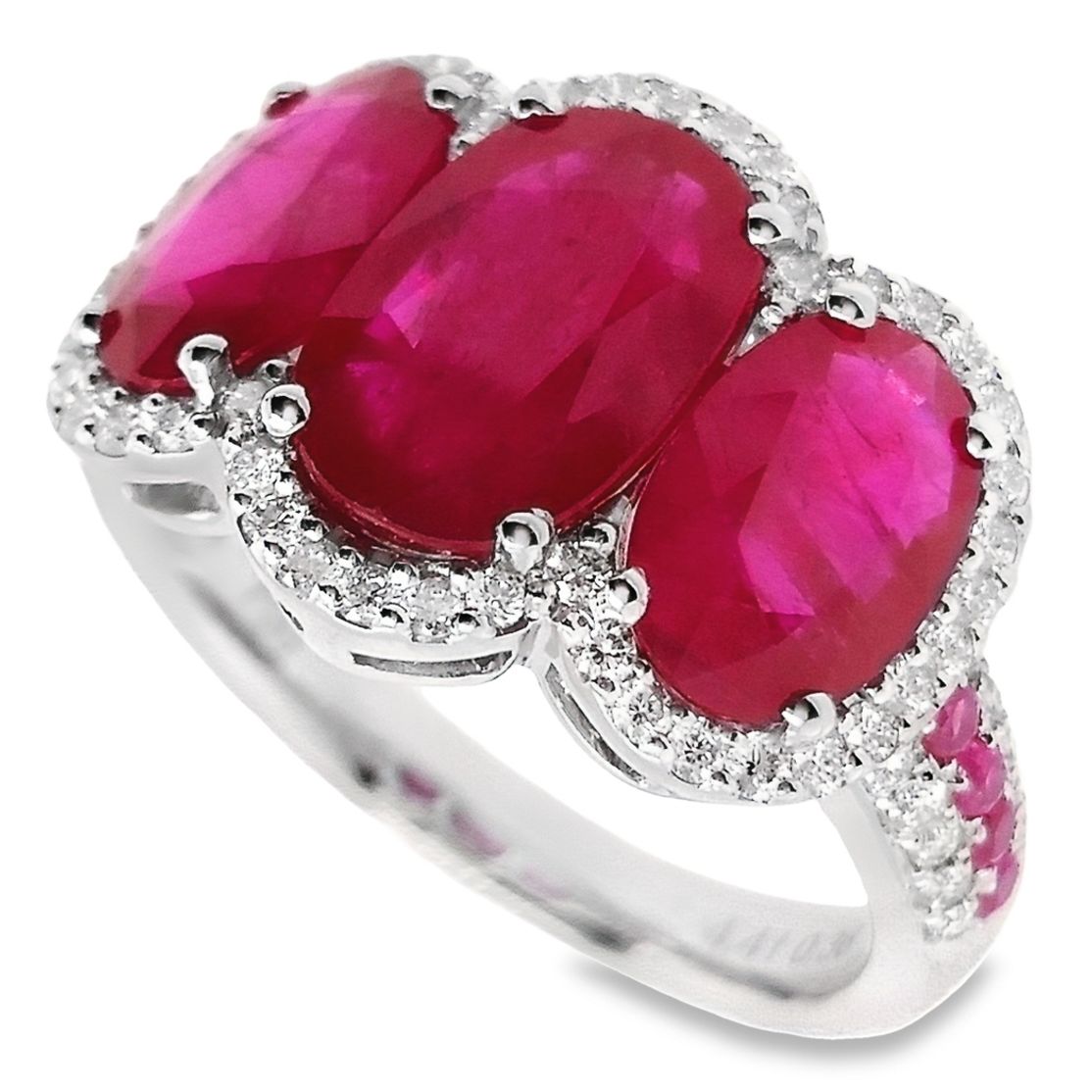 4.57ct Natural Rubies and 0.36ct Natural Diamonds set with 18K White Gold Ring - SALE