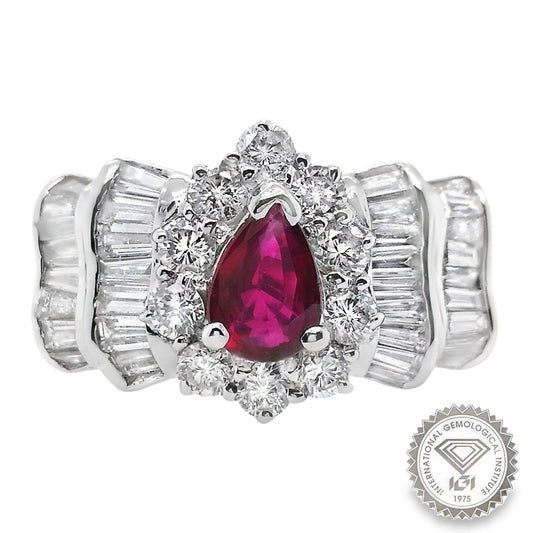 0.47ct NATURAL RUBY accented by 1.49ct NATURAL DIAMONDS set with Platinum Ring - SALE