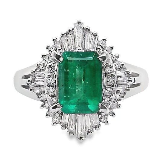 1.01ct NATURAL COLOMBIA EMERALD and 0.47ct NATURAL DIAMONDS Ring set in Platinum