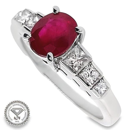 1.09ct NATURAL BURMA RUBY accented by 0.50ct NATURAL DIAMONDS set with Platinum Ring
