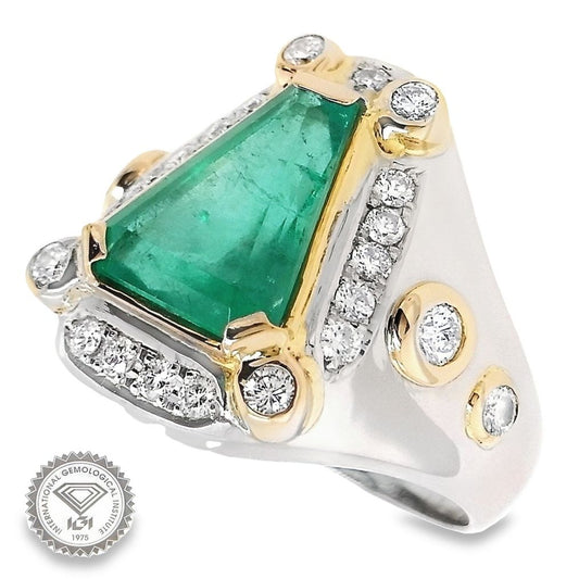 2.62ct NATURAL COLOMBIA EMERALD and 0.58ct NATURAL DIAMONDS set with 18K Yellow Gold & Platinum Ring - SALE