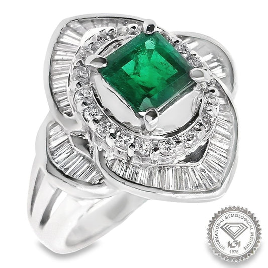 0.89ct NATURAL COLOMBIA EMERALD and 0.80ct NATURAL DIAMONDS set with Platinum Ring - SALE
