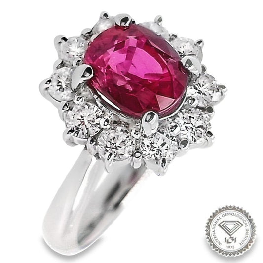 1.64ct NATURAL RUBY accented by 0.65ct NATURAL DIAMONDS set with Platinum Ring - SALE