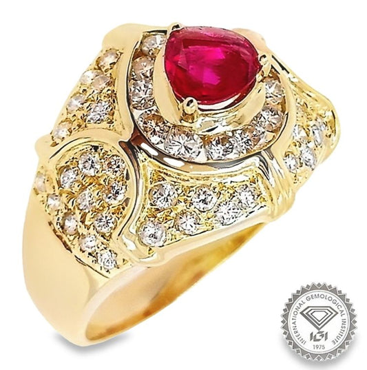 0.55ct NATURAL RUBY accented by 1.00ct NATURAL DIAMONDS set with 18KT Yellow Gold Ring