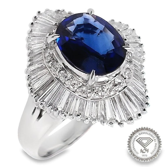 1.94ct NATURAL NOT-TREATED SAPPHIRE and 1.13ct NATURAL DIAMONDS set with Platinum Ring