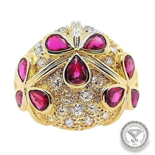 2.92ct NATURAL RUBIES and 1.17ct NATURAL DIAMONDS Ring set with 18K Yellow Gold
