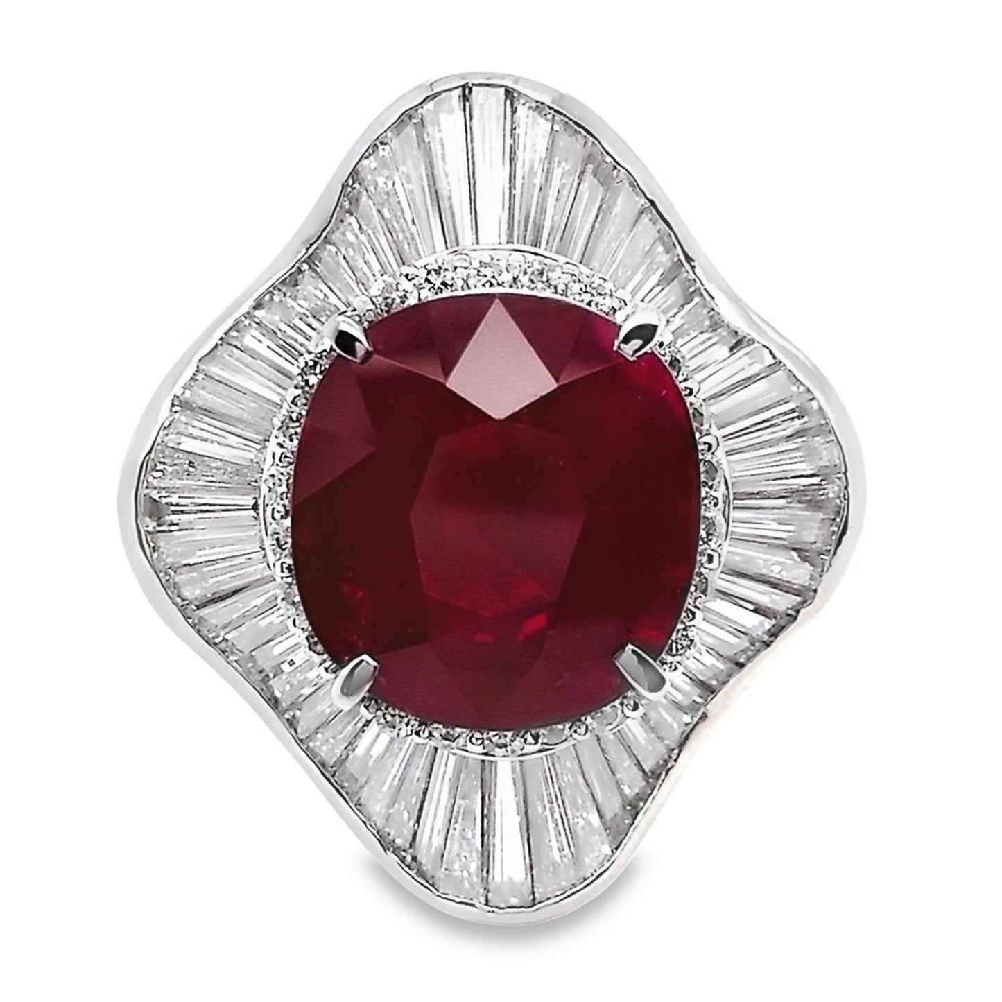9.39ct Natural Burma Ruby and 3.93ct Natural Diamonds set with Platinum Ring - SALE