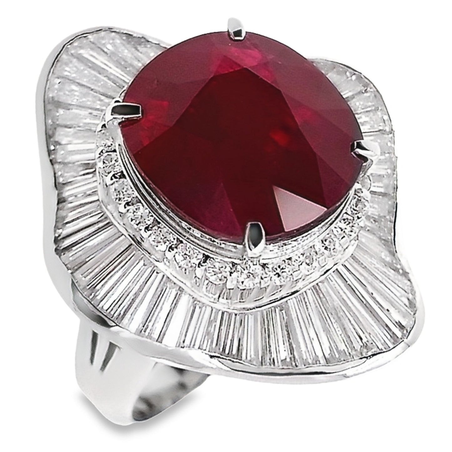 9.39ct Natural Burma Ruby and 3.93ct Natural Diamonds set with Platinum Ring - SALE