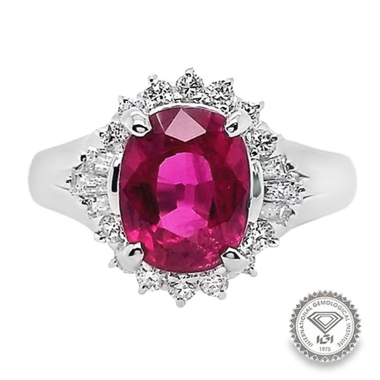 2.13ct NOT-HEATED MOZAMBIQUE RUBY and 0.34ct NATURAL DIAMONDS Ring set in Platinum