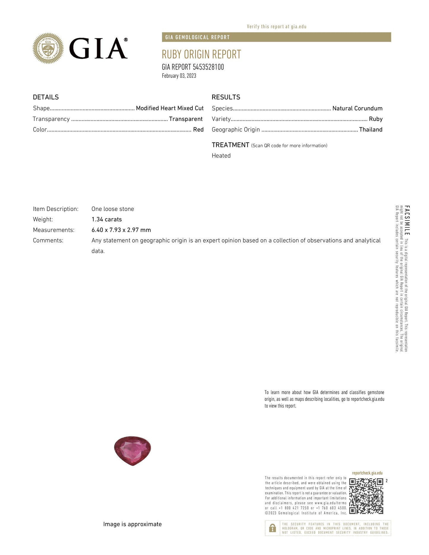 1.34ct Thai Ruby 0.34ct Natural Diamonds set with Platinum Ring - SALE