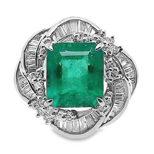2.43ct NATURAL COLOMBIA EMERALD and 0.60ct NATURAL DIAMONDS Ring set in Platinum - SALE