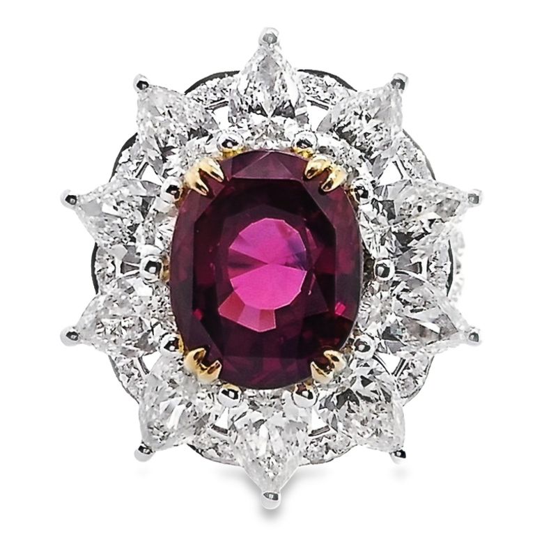 6.03ct Natural Burma Ruby and 3.61ct Natural Diamonds set with 18K White & Yellow Gold Ring - SALE