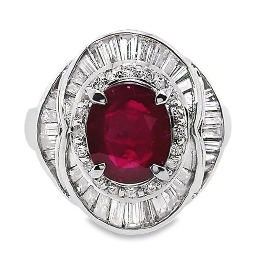 1.65ct NATURAL RUBY accented by 0.95ct NATURAL DIAMONDS Ring set in Platinum