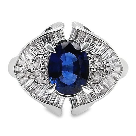 1.21ct NATURAL SAPPHIRE and 0.67ct NATURAL DIAMONDS set with Platinum Ring - SALE