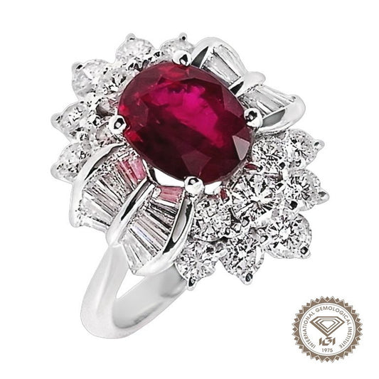 .98ct NATURAL THAI RUBY accented by 1.00ct NATURAL DIAMONDS set with 18K White Gold Ring