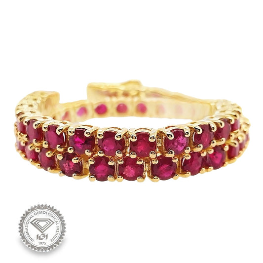 7.27ct Natural Rubies set with 14Kt Yellow Gold Bracelet