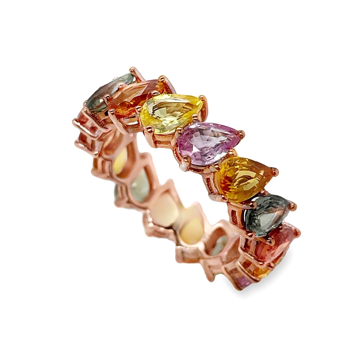 8.43ct Natural Multi-colour Sapphires set with 14K Pink Gold Ring - SALE