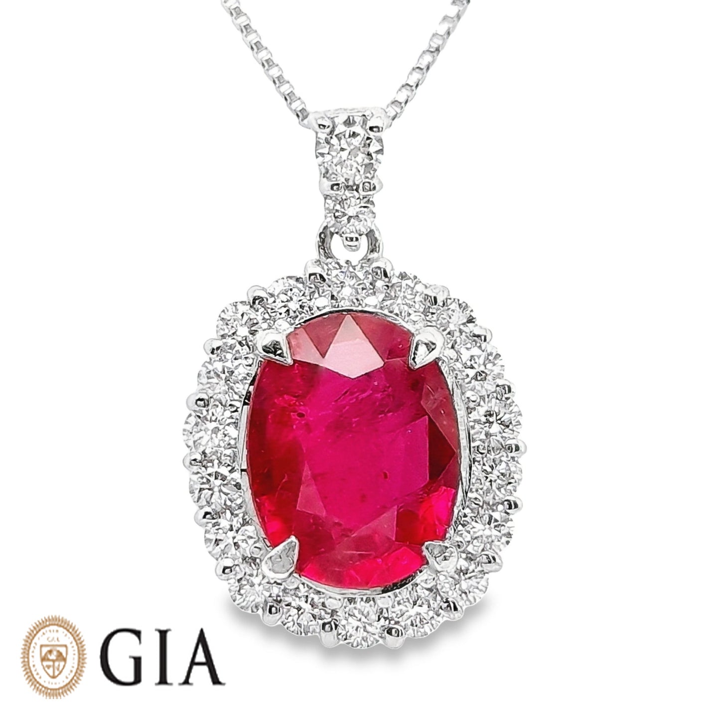 1.98ct Natural Madagascar Ruby and 0.46ct Natural Diamonds set with Platinum Necklace